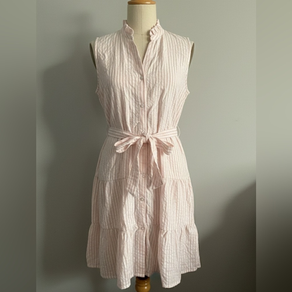 Madison Light Pink Striped Midi Dress